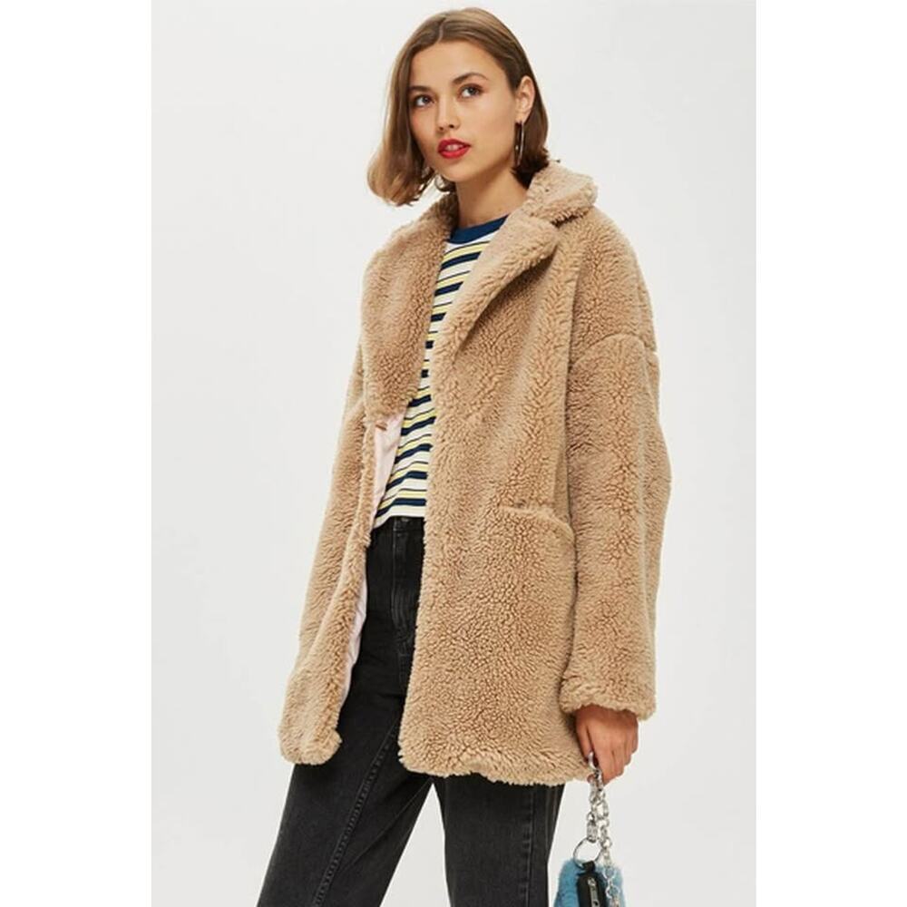 Topshop Women’s Size 12 Borg Teddy Bear Long Coat